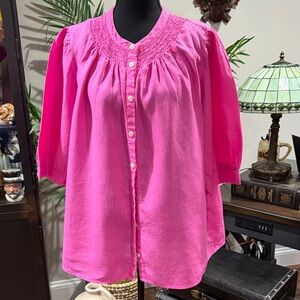 Womens Boden  Ada Linen Top hot pink button up US size 16-18 worn 1-2 times